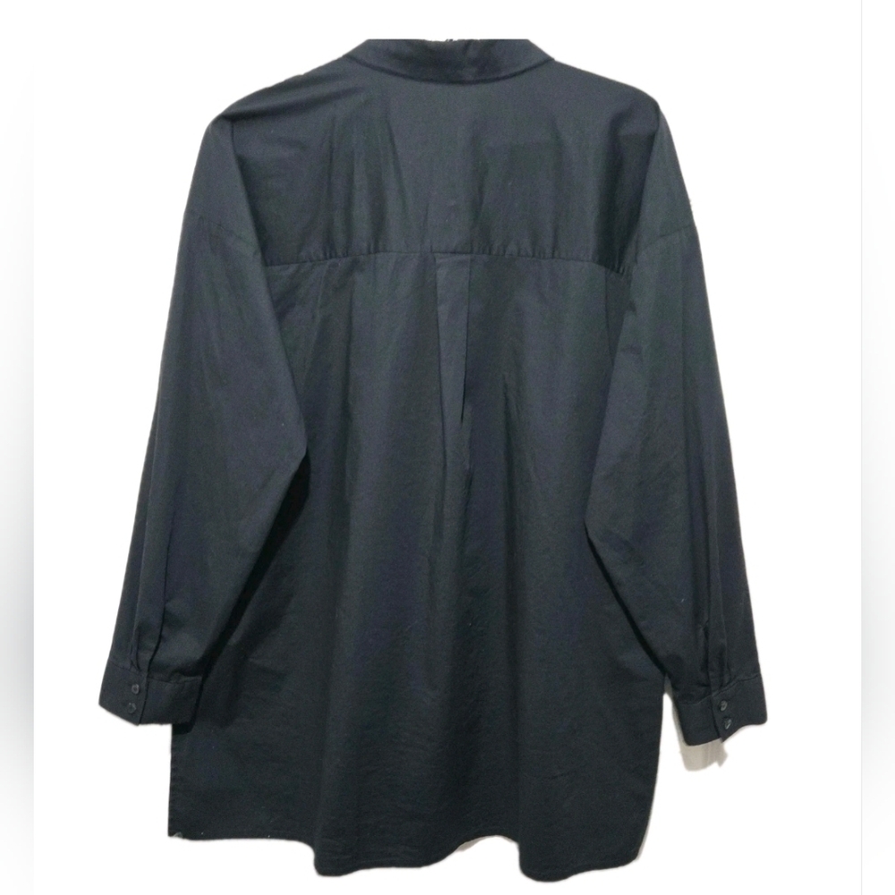 Eileen Fisher Shirt Button-Up Black Shirt Organic Cotton Side Slit Womens Medium - Picture 3 of 8